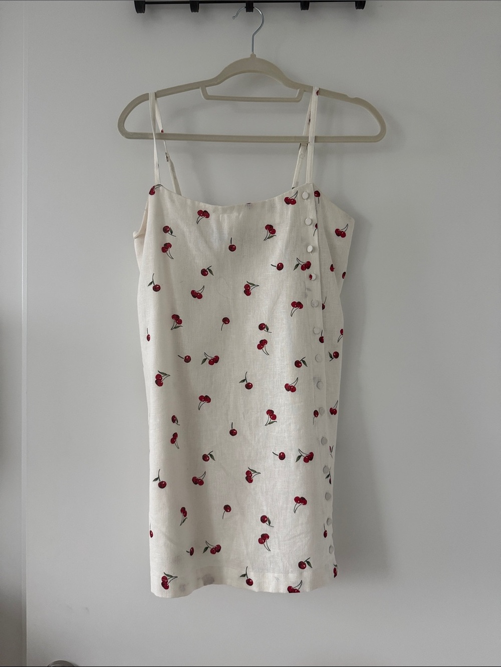 Cream Cherry-Print Dress with built in shorts